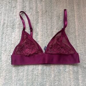 Out from Under maroon floral mesh bralette